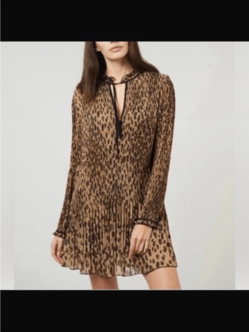 Veronica Beard Brown Leopard Print Long-Sleeve Pleated Mini Dress